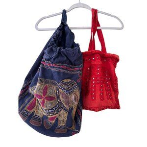 Boho Embroidered Embellished Elephant Tote Bags Set Of 2 Bundle